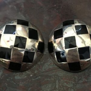 STERLING SILVER, Round, checkered CLIP ONS